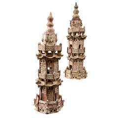Pair of Antique Chinese Clay Houses