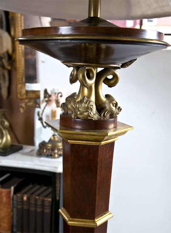 French Bronze Empire Style Mahogany Floor Lamp 1