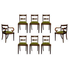 Antique Set of 8 Regency Boulle Inlaid Dining Chairs