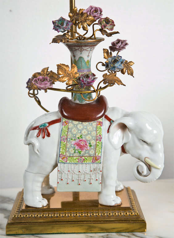 Pair of Porcelian Elephant Lamps Meissen Style