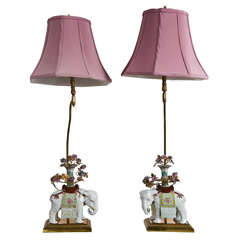 Pair of Porcelian Elephant Lamps Meissen Style