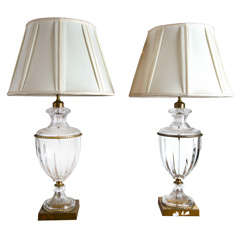 Pair of Urn Shaped Crystal & Bronze Table Lamps