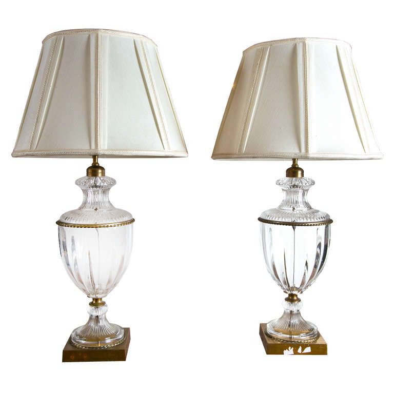 Pair of Urn Shaped Crystal 
Bronze Table Lamps