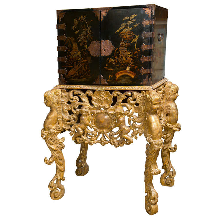 19th C. Chinese Chest on Gilded Stand