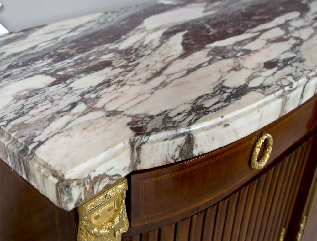 French Louis XVI Style Marble Top Mahogany Sideboard In Excellent Condition In Stamford, CT