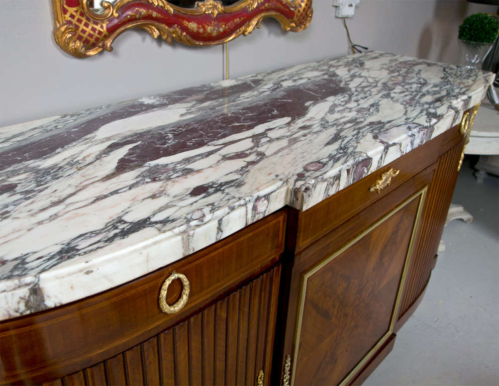 20th Century French Louis XVI Style Marble Top Mahogany Sideboard