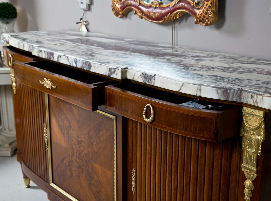 French Louis XVI Style Marble Top Mahogany Sideboard 3