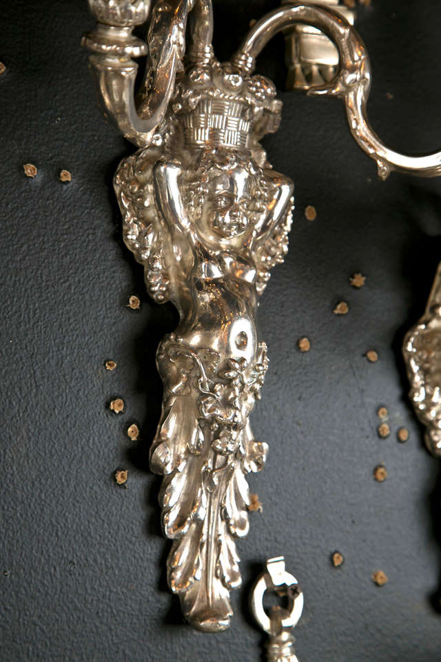 Pair Silverplate Caldwell Sconces In Excellent Condition For Sale In Stamford, CT