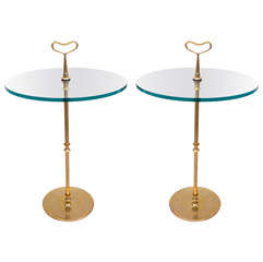 Pair Of Circular Brass And Glass Side Tables