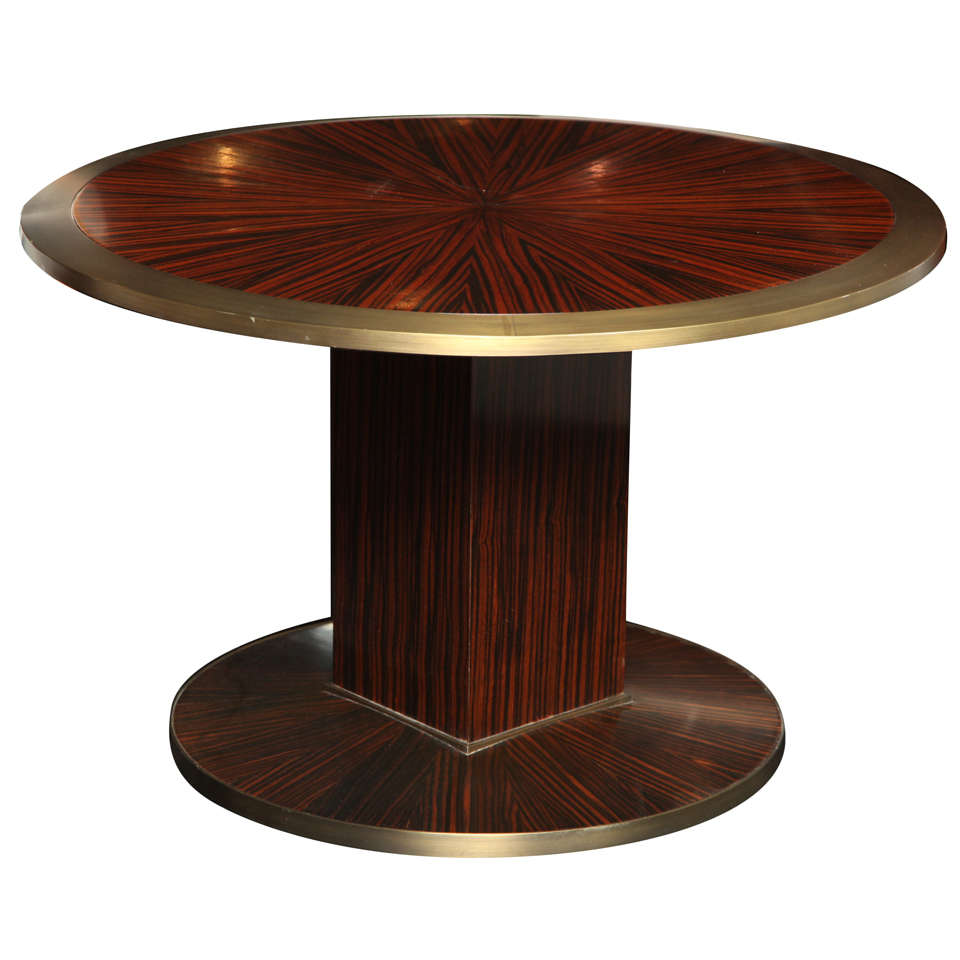 Macassar and Ebony Pedestal Table For Sale