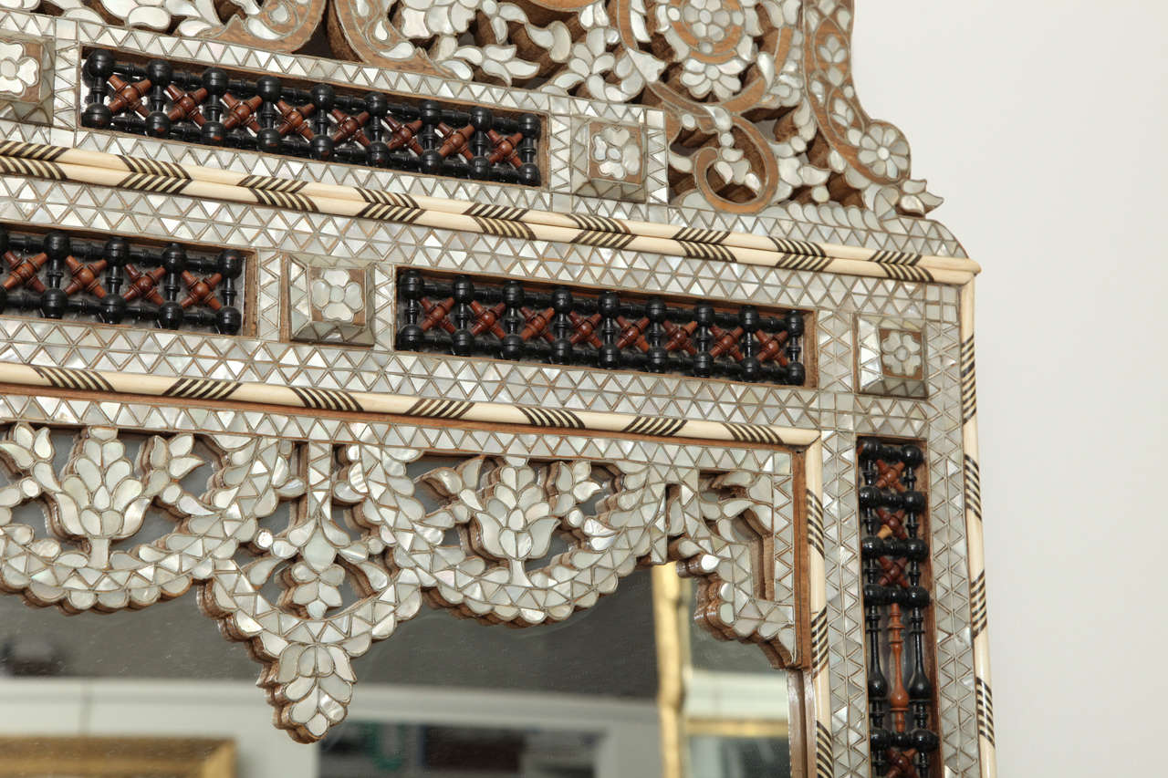 Syrian Ivory and Mother of Pearl Inlaid Mirror 