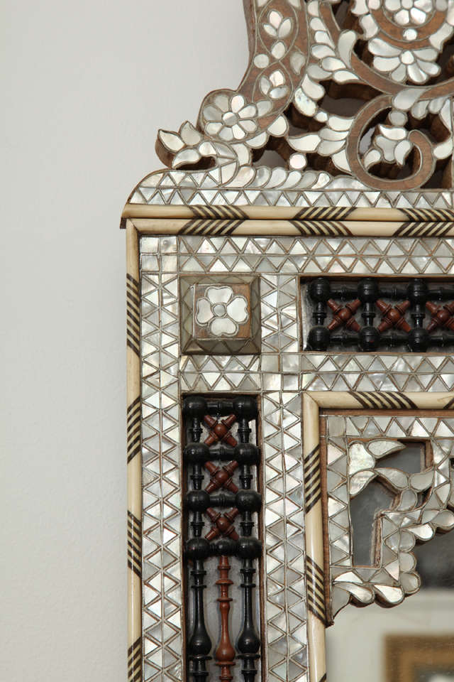20th Century Ivory and Mother of Pearl Inlaid Mirror 