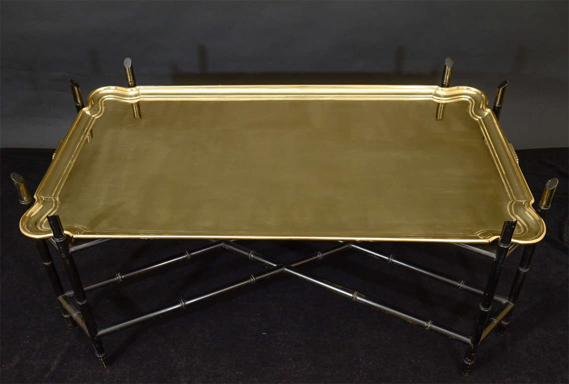 German Mid 20th Century Brass and Faux Bamboo Tray Table For Sale