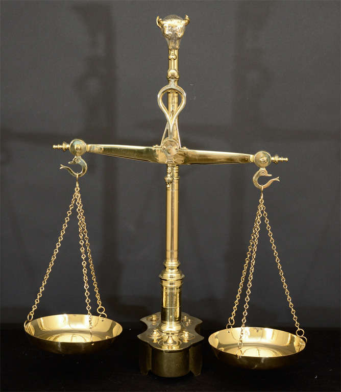 Portuguese 19th Century Polished Bronze and Brass Balance Scale