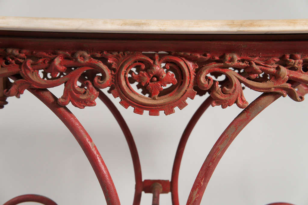 Marble Top Table with Red Iron Base 3