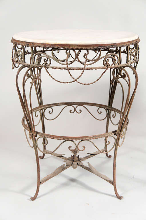 Pair of Iron Tables with Marble Tops For Sale at 1stDibs