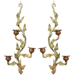 Colefax & Fowler Patinated Bronze Vine-form Wall Sconces