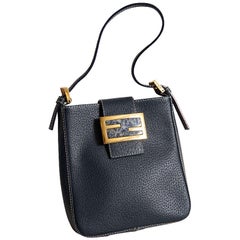 Fendi Navy Blue Leather Pochette Handbag