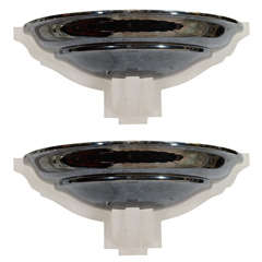 Pair of 1970's Karl Springer Lucite and Gun Metal Sconces 1