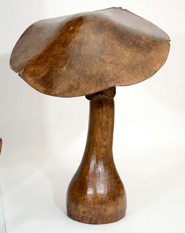Folk Art Collection of 3 Wooden Mushroom Sculptures, France
