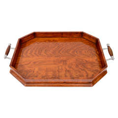 Oak Drinks Tray with Silverplate Handles, England, c. 1920
s