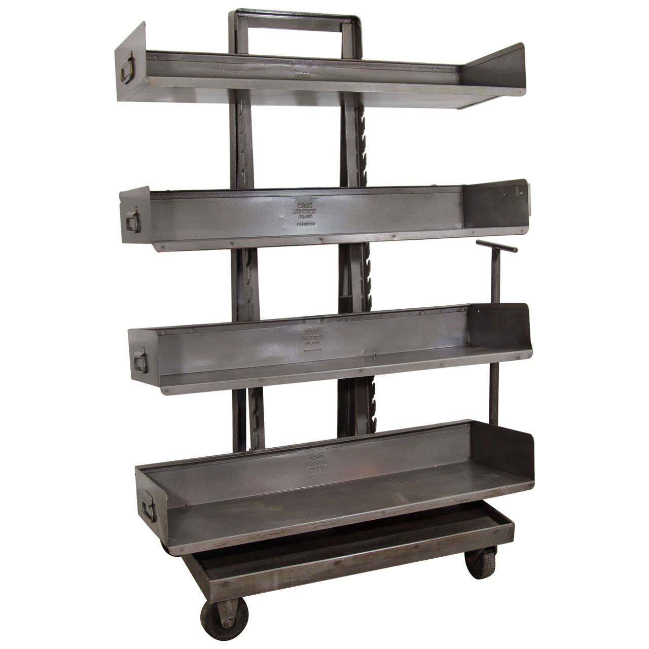 Industrial Bookcase with Wheels For Sale