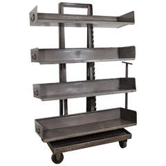Vintage Industrial Bookcase with Wheels