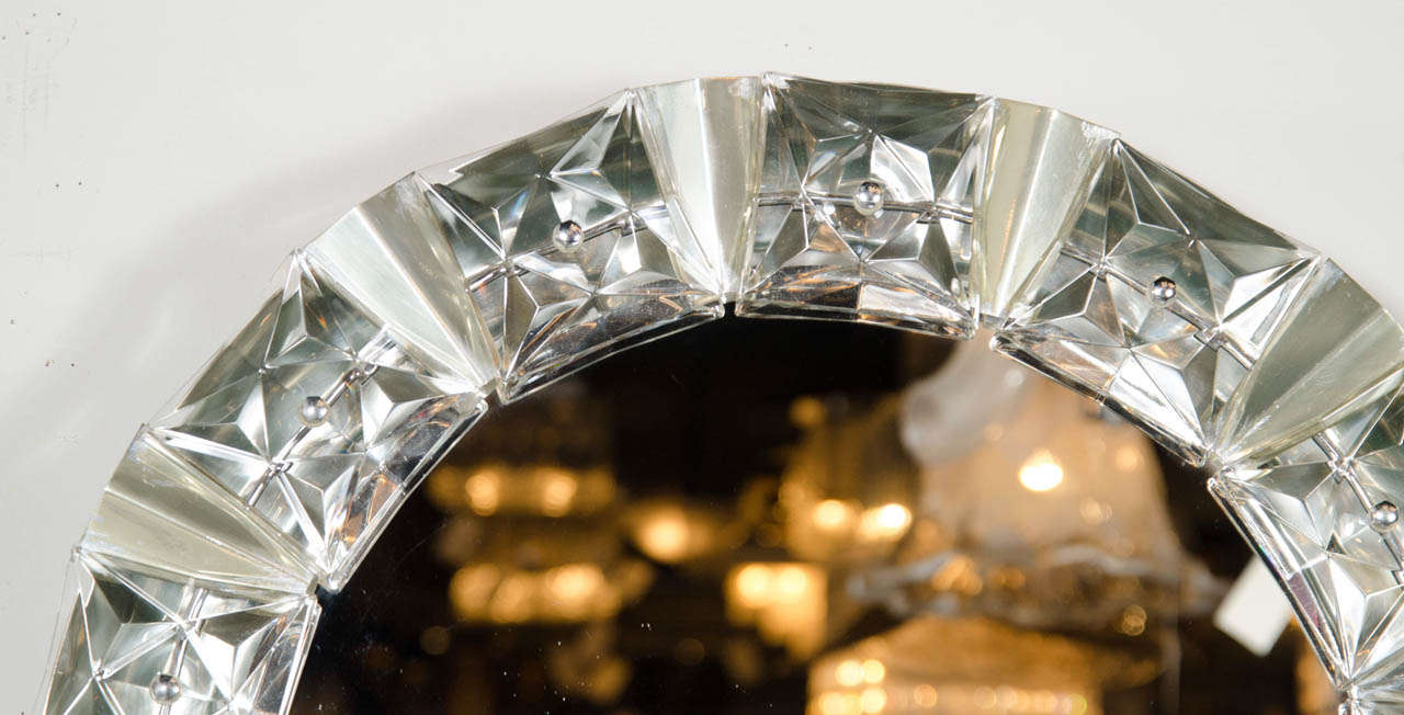 Austrian Illuminating Mid-Century Inset Cut Crystal Mirror by Kalmar