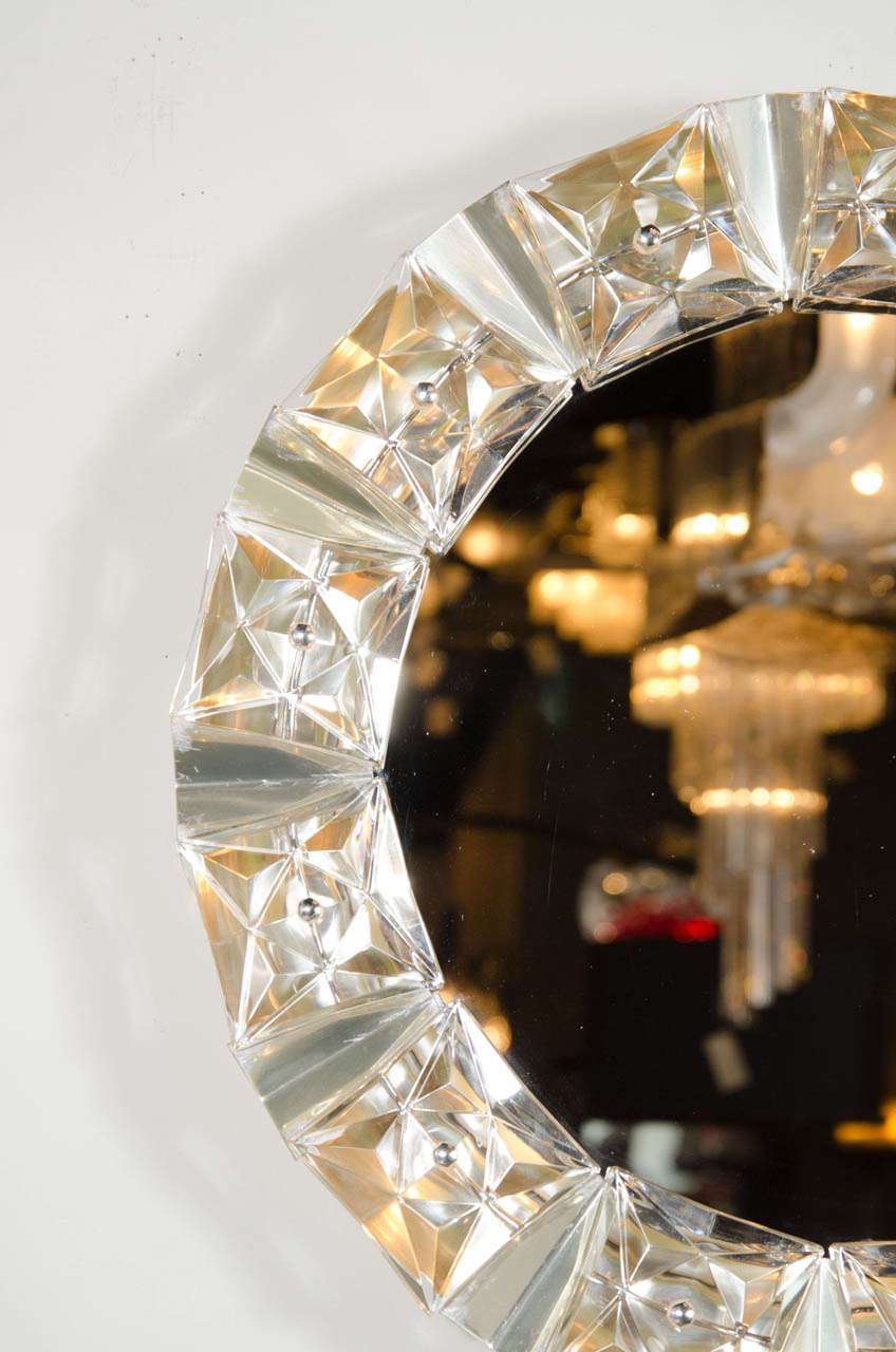 Illuminating Mid-Century Inset Cut Crystal Mirror by Kalmar In Excellent Condition In New York, NY