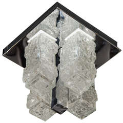 Mid-Century Modernist Ice Glass Flush Mount Chandelier by Kalmar