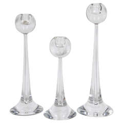 Set of Three Modernist Hand Blown Murano Glass  Candlesticks by Cenedese