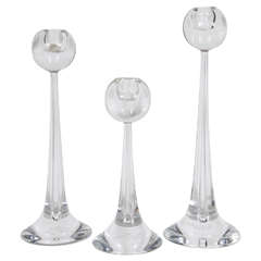 Set of Three Modernist Hand Blown Murano Glass Candlesticks by Cenedese