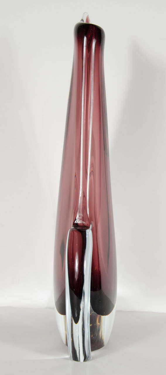 Italian Gorgeous Twisted Teardrop Hand Blown Murano Glass Vase by Sommerso