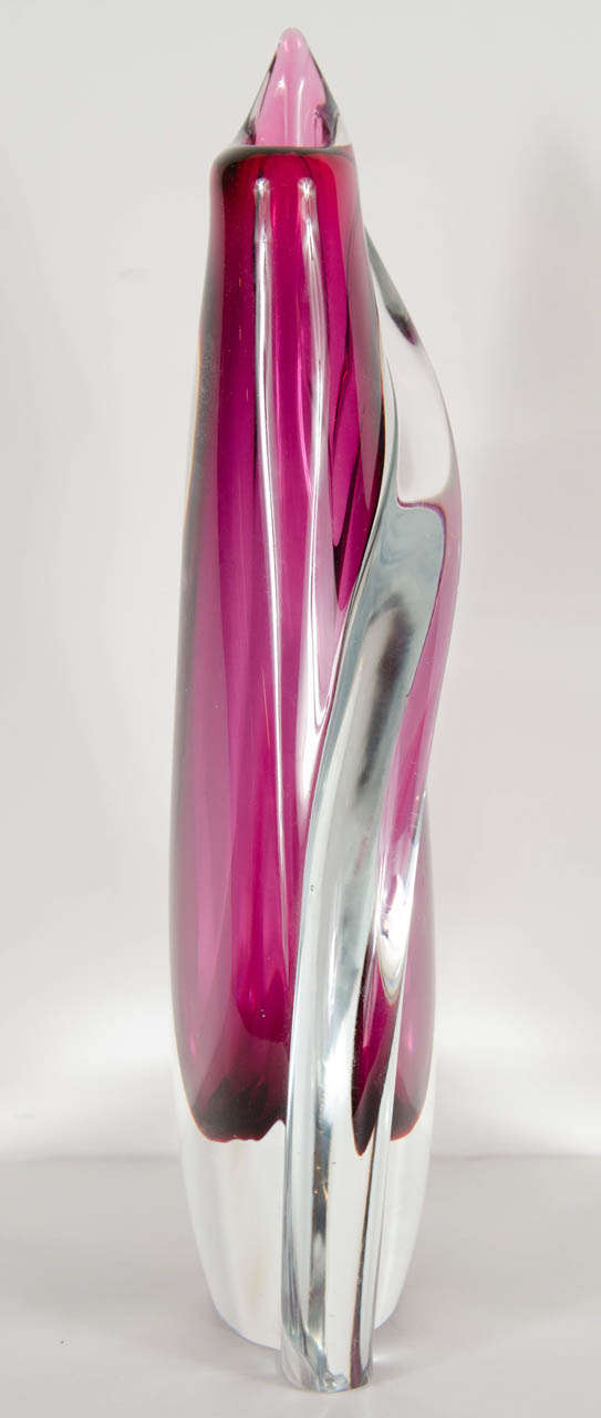 Stunning Twisted Teardrop Hand Blown Murano Glass Vase by Sommerso In Excellent Condition In New York, NY