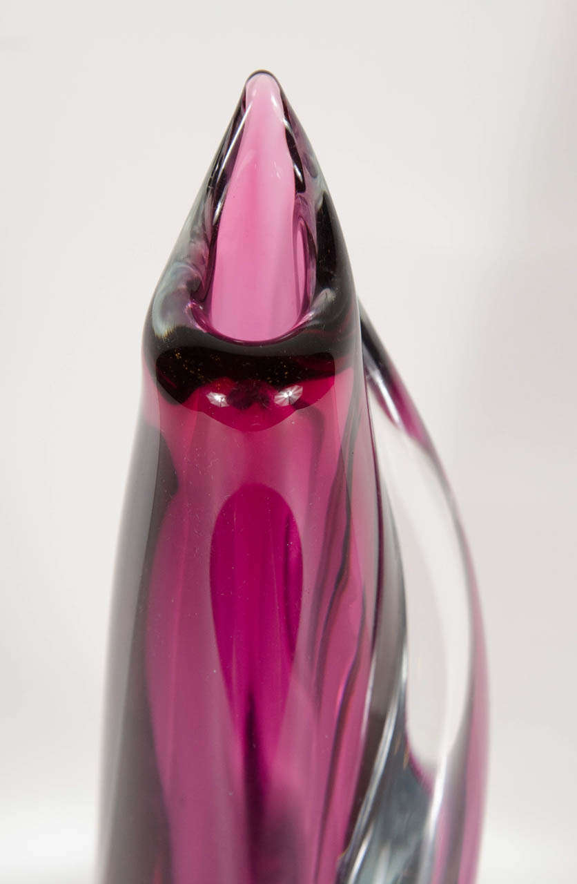 20th Century Stunning Twisted Teardrop Hand Blown Murano Glass Vase by Sommerso