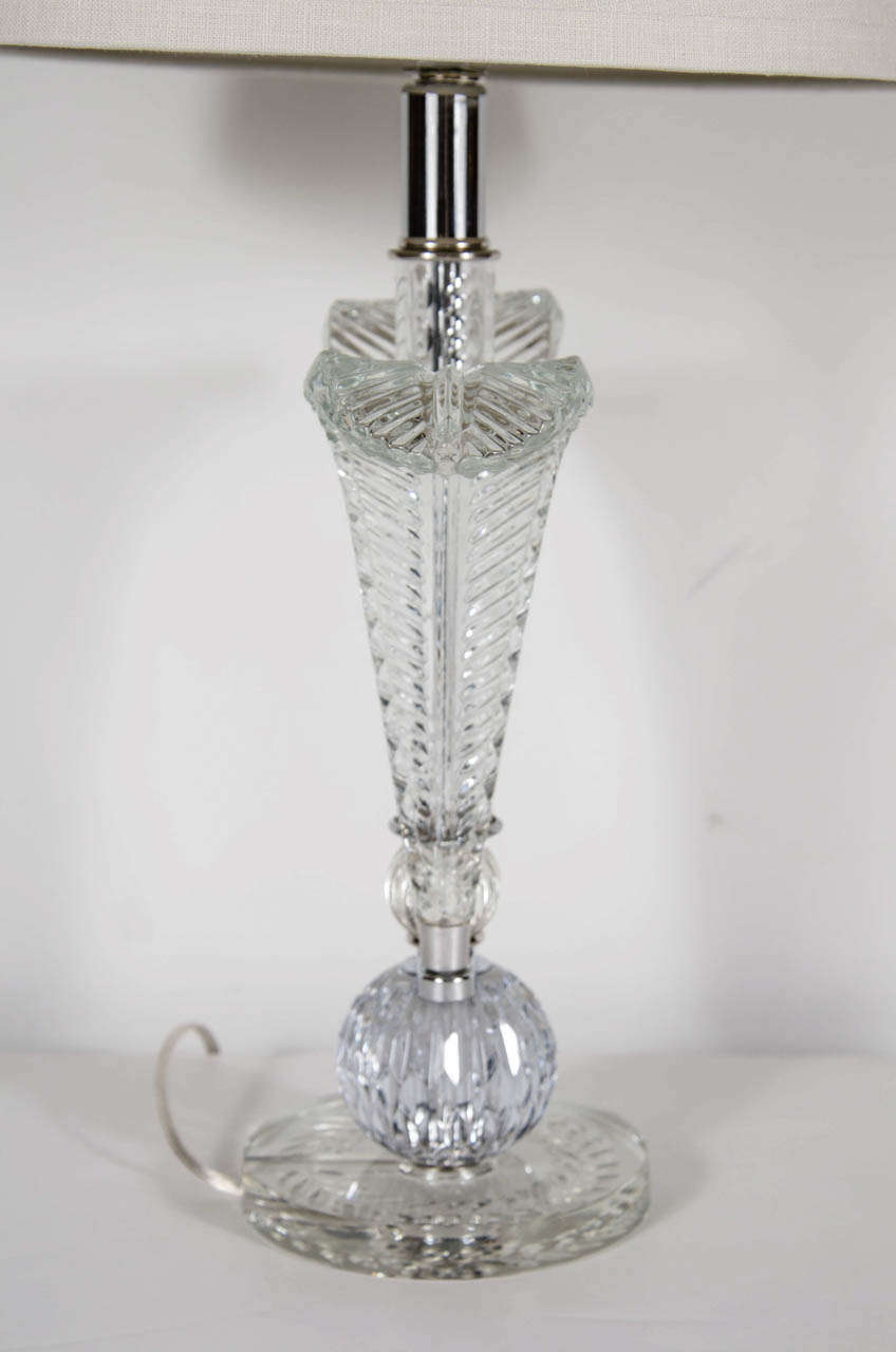 Exquisite and Elegant 1940s Hollywood Cut Crystal Plume Lamp by Grosfeld House In Excellent Condition In New York, NY