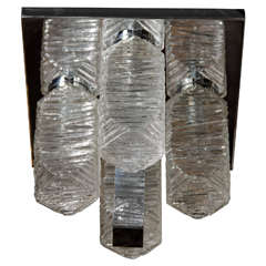 Mid-Century Modernist Ribbed Glass Flush Mount Chandelier by Kalmar