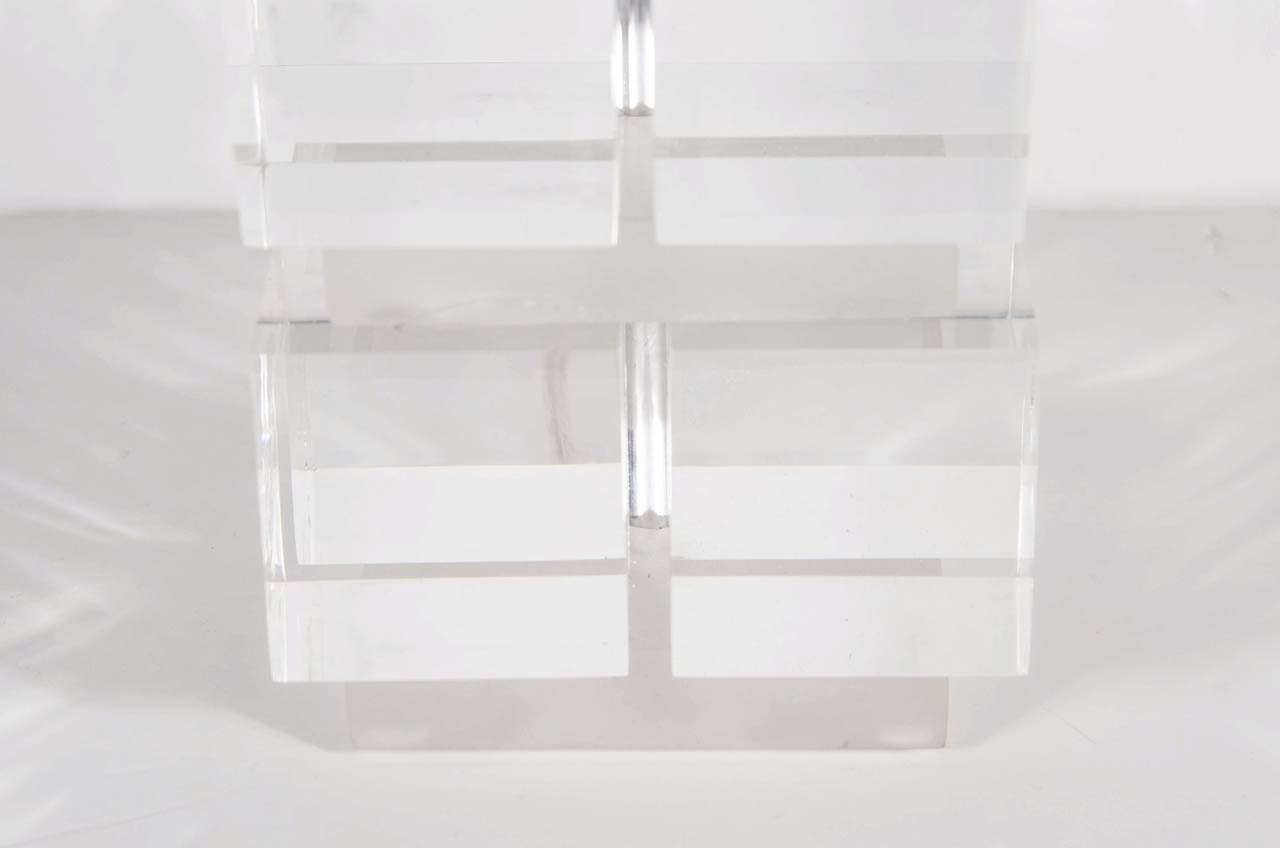 American Mid-Century Modern Lucite and Nickel Cube Lamp in the Manner of Karl Springer