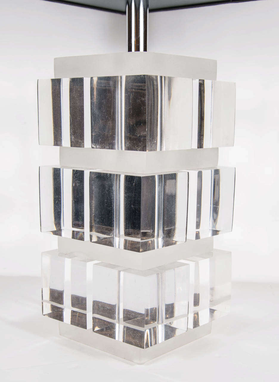 Mid-Century Modern Lucite and Nickel Cube Lamp in the Manner of Karl Springer In Excellent Condition In New York, NY