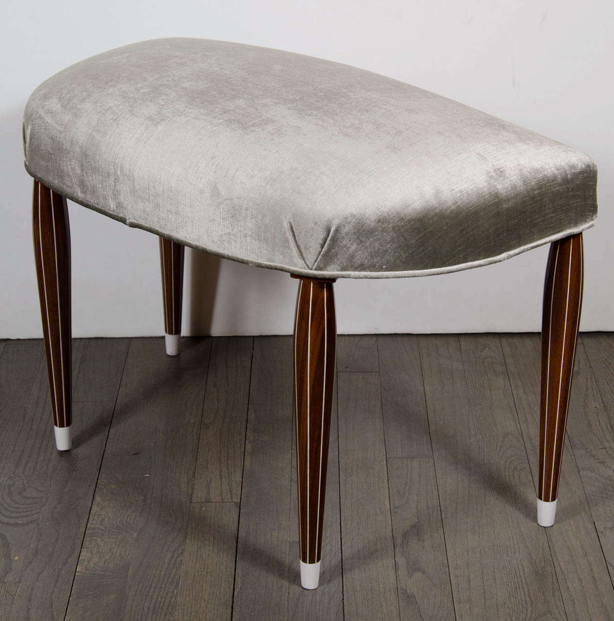 Elegant Art Deco Ruhlmann Style Bench in Amboyna Wood with Holly Inlay