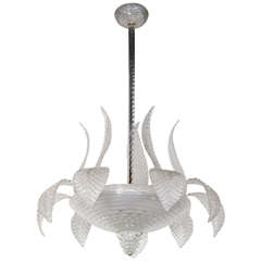 Rare and Exquisite Mid-Century Murano Leaf Form Glass Chandelier by Barovier and Toso