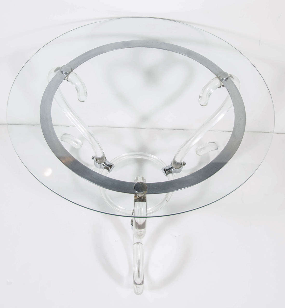 American Mid-Century Modern Scroll Form Lucite and Glass Occasional Table