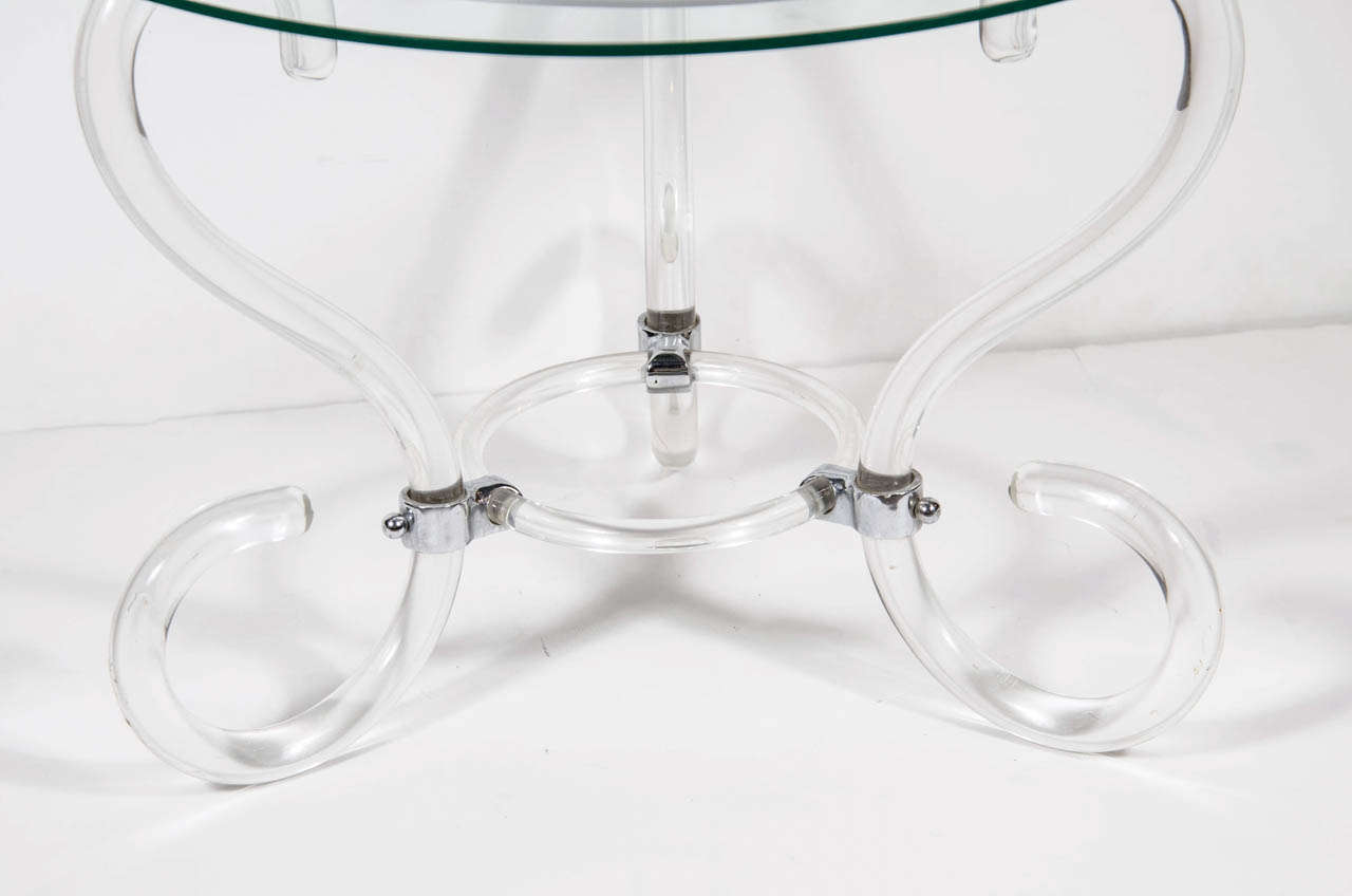 Mid-Century Modern Scroll Form Lucite and Glass Occasional Table In Excellent Condition In New York, NY