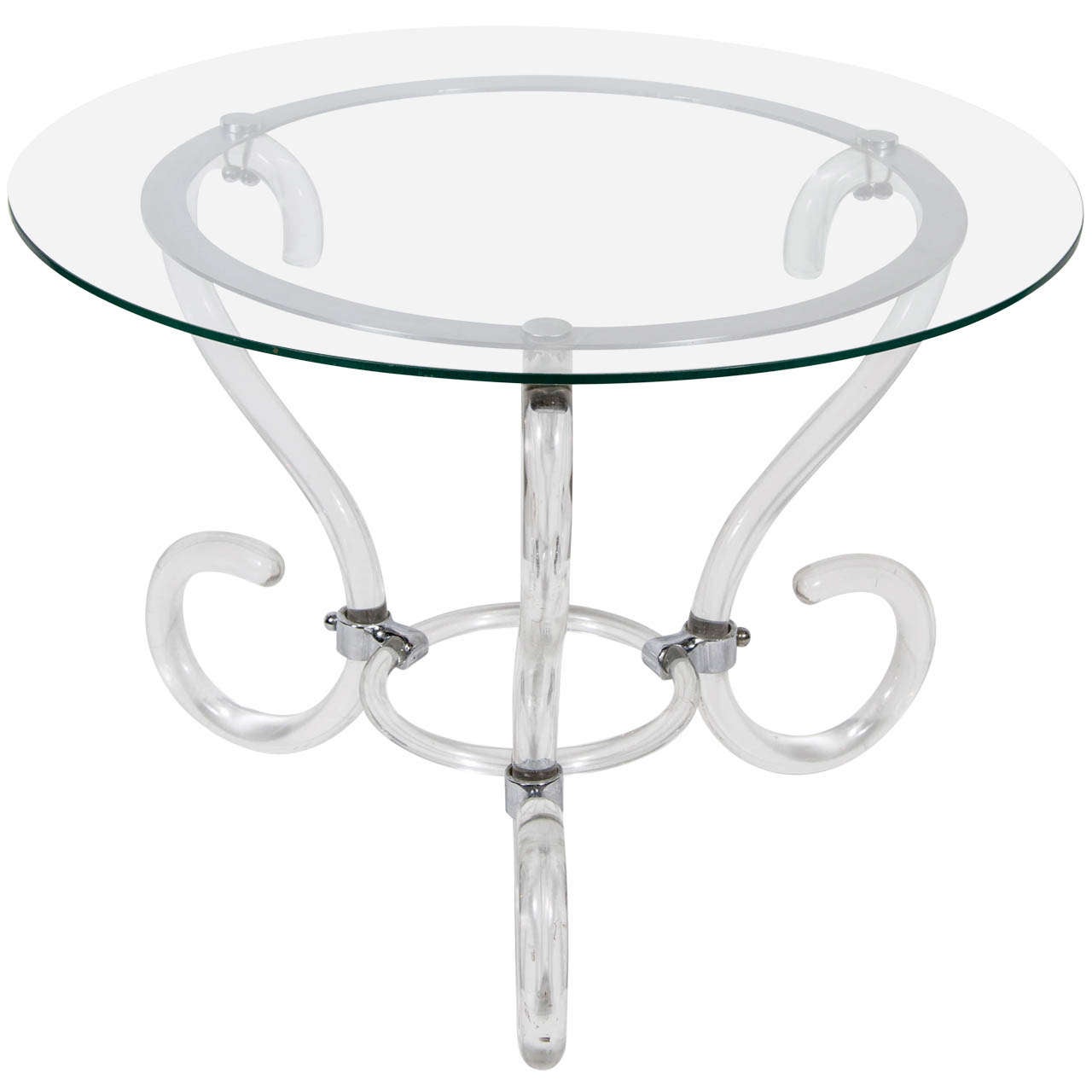 Mid-Century Modern Scroll Form Lucite and Glass Occasional Table