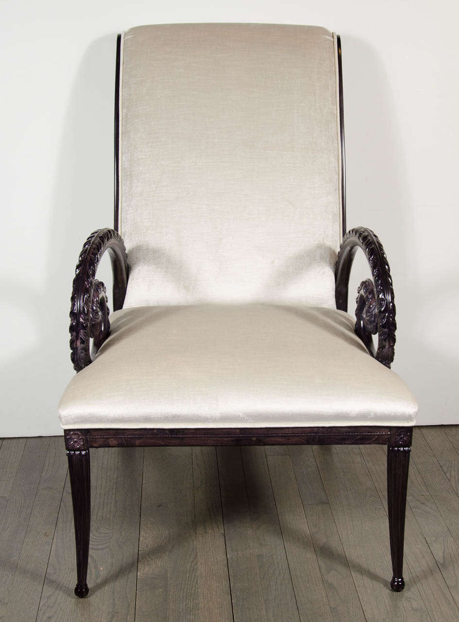 Pair of Hollywood High Back Spiral Arm Chairs by Grosfeld House in Oyster Velvet