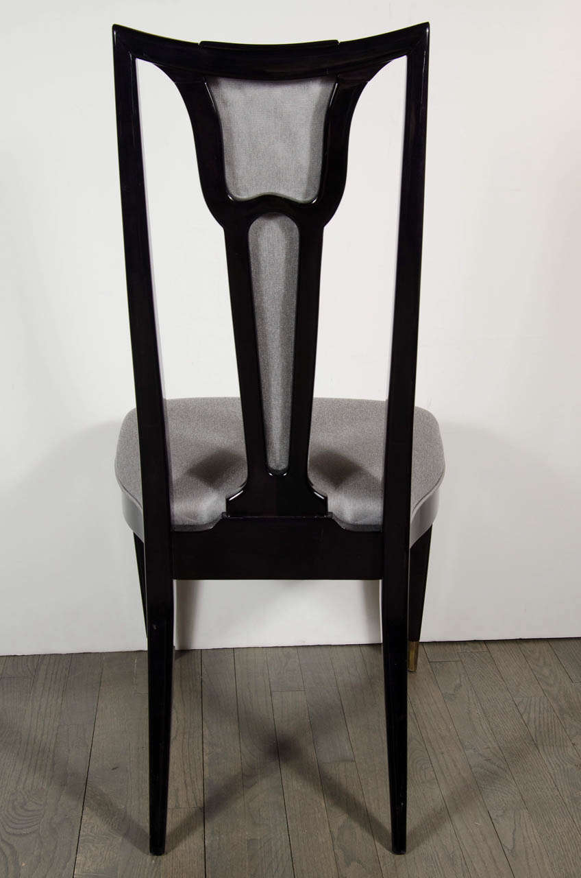 Mid-20th Century Set of Six Mid-Century Dining Chairs in Platinum Upholstery and Ebonized Walnut