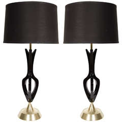 Sculptural Pair of Mid-Century Modernist Table Lamps