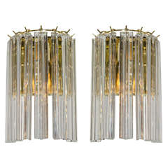 Lux Pair of Murano Glass Prism Sconces by Camer