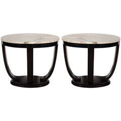 Elegant Pair of Art Deco Gueridon Tables with Exotic Marble Tops