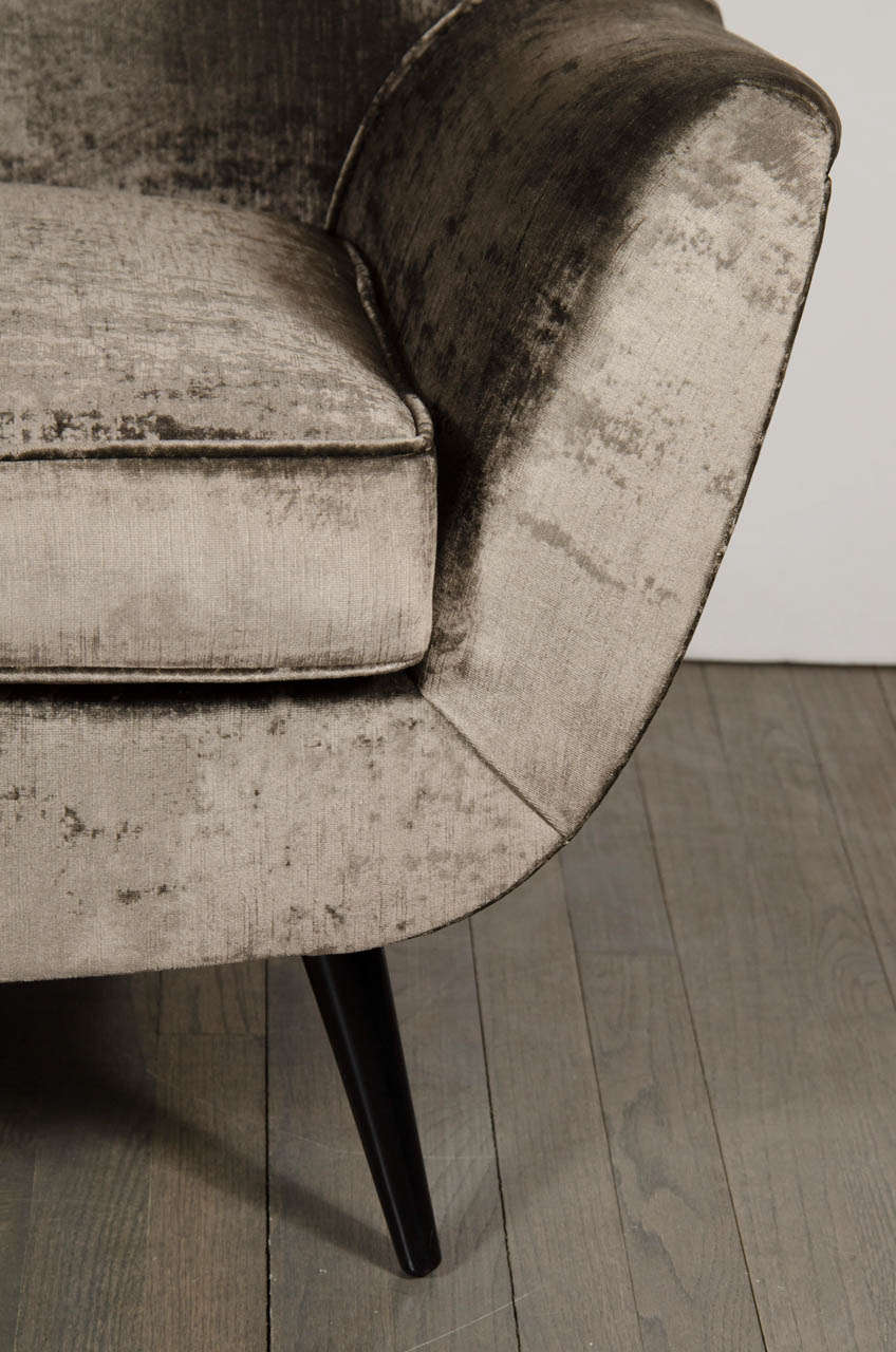 American Outstanding Mid-Century Modernist Chair in Lux Grey Velvet